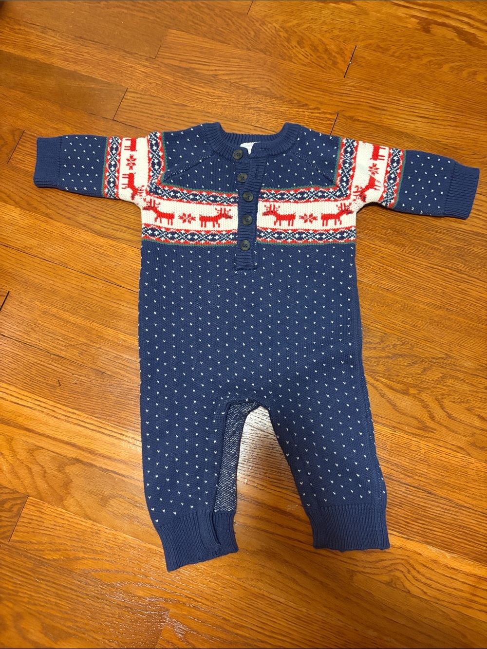 Hanna Andersson Navy Blue Knit Reindeer One-Piece